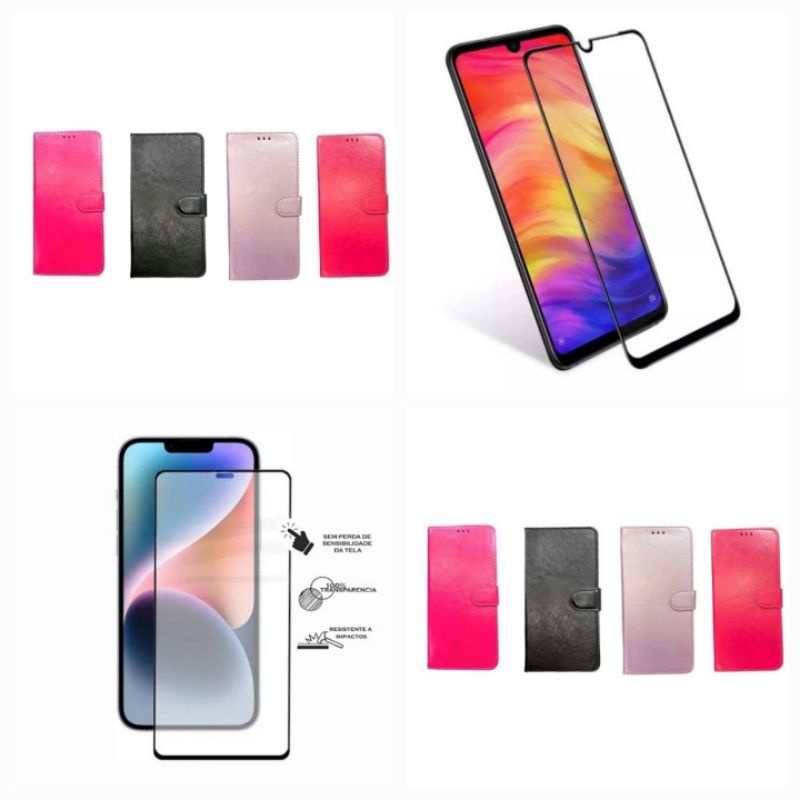 Kit Capa carteira + Película 3D Moto G8/G8 Play/G8 Plus/G8 Power/G8 Power Lite