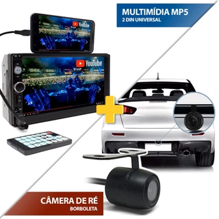 Kit Central Multimídia + Câmera de Ré Ford New Fiesta 2014 2015 2016 2017 2018 Bluetooth Espelhamento USB Touch 2 Din MP5 SD 7 Polegadas