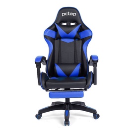 Cadeira De Escritório Pctop Racer 1006 Gamer Ergonômica Preta E Azul Com Estofado De Couro Sintético