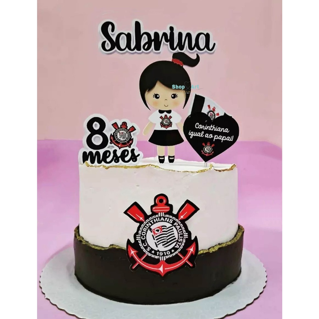 Topo de bolo time Corinthians feminino - Marlen personalizados