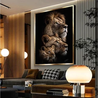 Quadro Decorativo Grande 112x82cm Leão Dois Filhotes Full Color