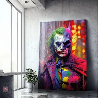 Quadro Decorativo Grande 112x82cm Confronto Épico entre Morcego e Palhaço