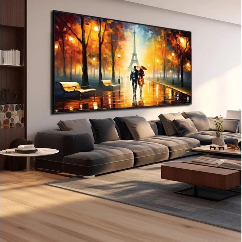 Quadro Decorativo Grande 112x82cm Passeio Casal Pintura Paris