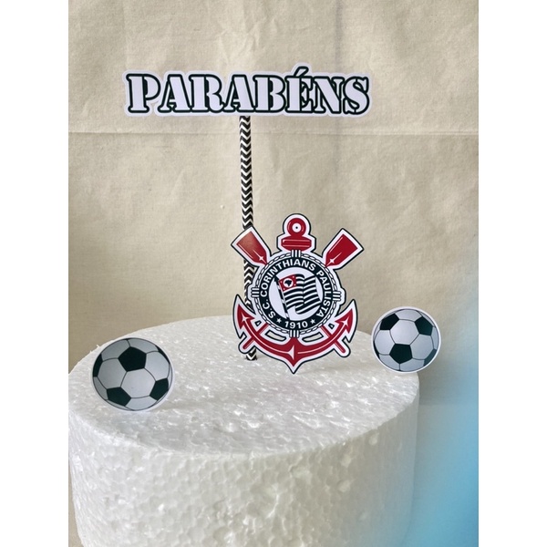 TOPPER PARA BOLO CORINTHIANS COM 4 UNID - TOPPER BOLO CORINTHIANS