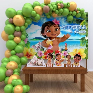 Kit Ouro Personalizado Festa Aniversário Moana baby Decoração Cenários