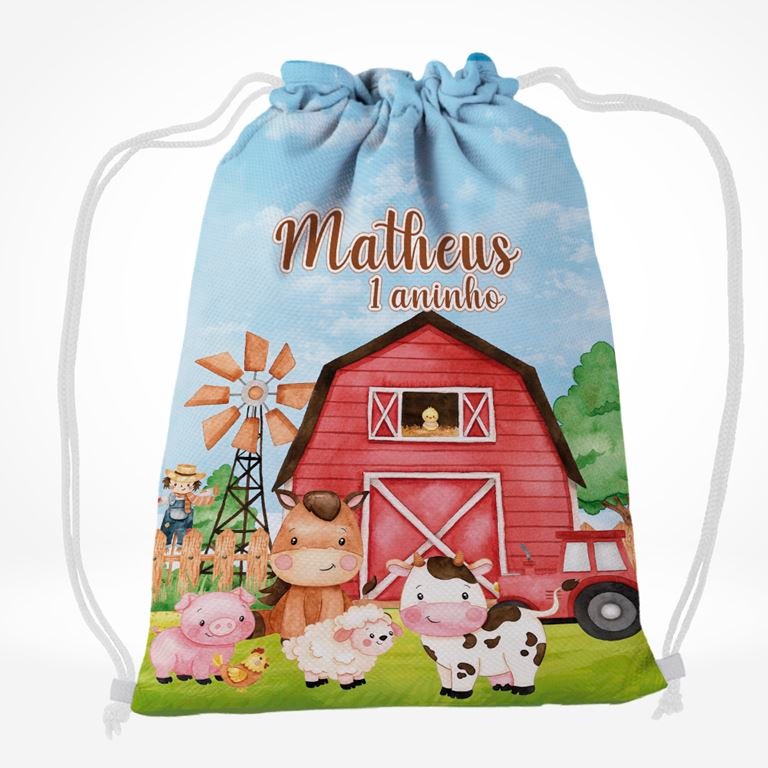 Sacolinhas Mochilinha Mochila de Costa Personalizada Tactel Fazendinha Aquarela (20x30) .