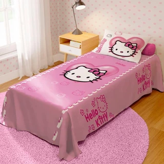 Jogo De Lençol Cobre Leito + Fronha Quarto Infantil Hello Kitty M2