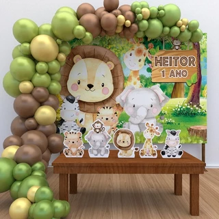 Kit Ouro Personalizado Festa Aniversário Safari Aquarela Decoração Cenários