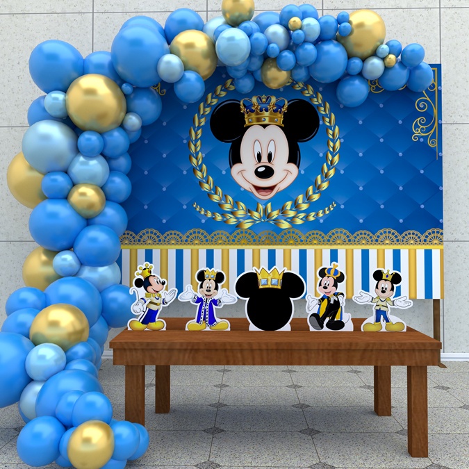 Kit Ouro Festa Aniversário Mickey Realeza Desenho Decoração Cenários ...