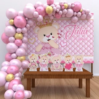 Kit Ouro Personalizado Festa Aniversário Ursa Ursinha Princesa Decoração Cenários