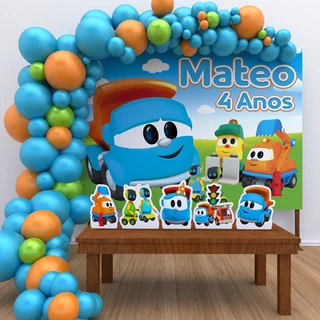 Kit Ouro Personalizado Festa Aniversário Léo o Caminhão 2 Decoração Cenários
