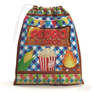 30 Sacolinhas Surpresa Personalizada Tecido Festa Junina Arraiá (15x20)
