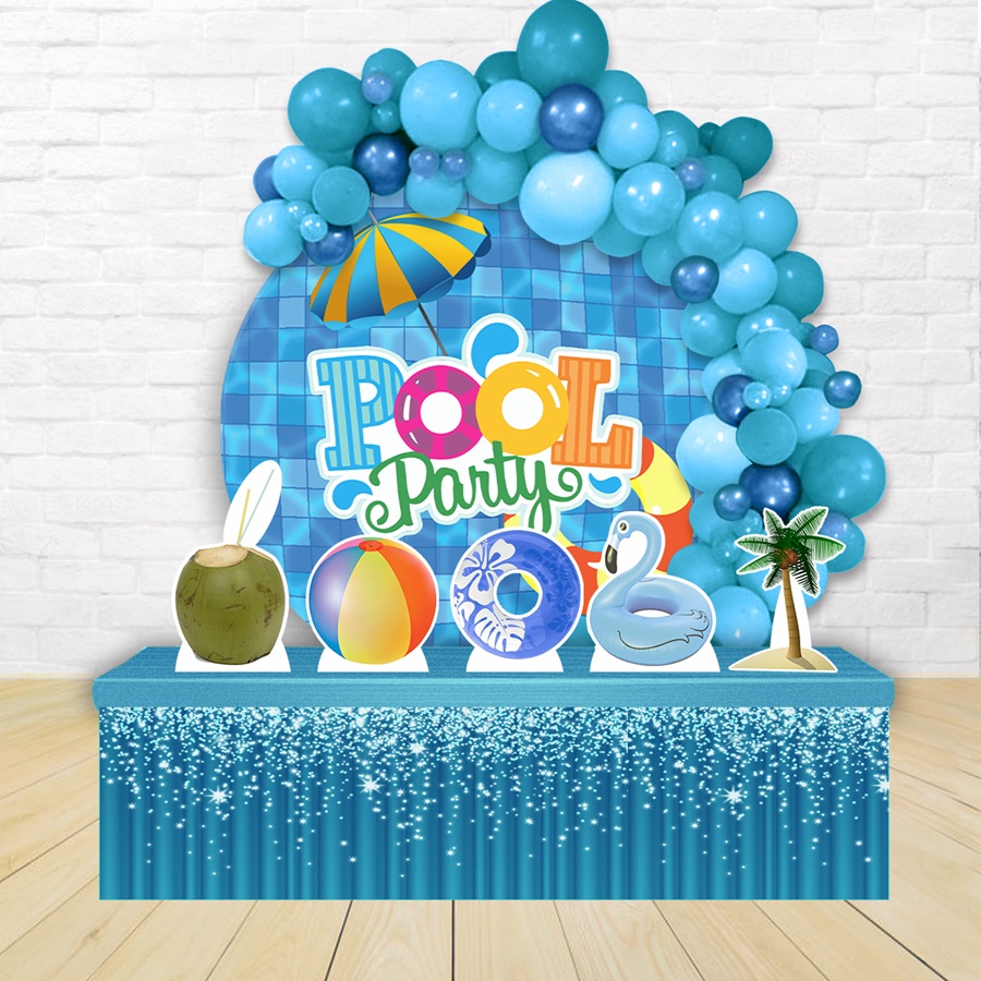Festa Aniversário Pool Party Azul Kit Ouro