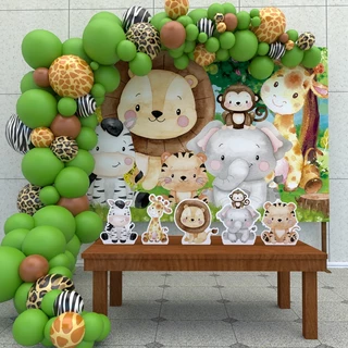 Kit Ouro Festa Aniversário Animais Safari Aquarela Desenho Decoração Cenários