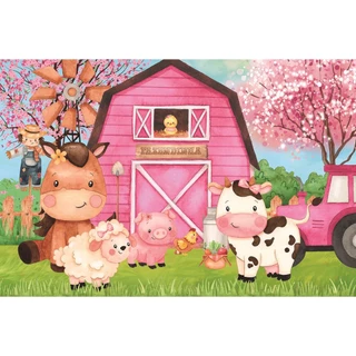Painel Festa Infantil Decoração Fazendinha Rosa Aquarela 1,00X0,65