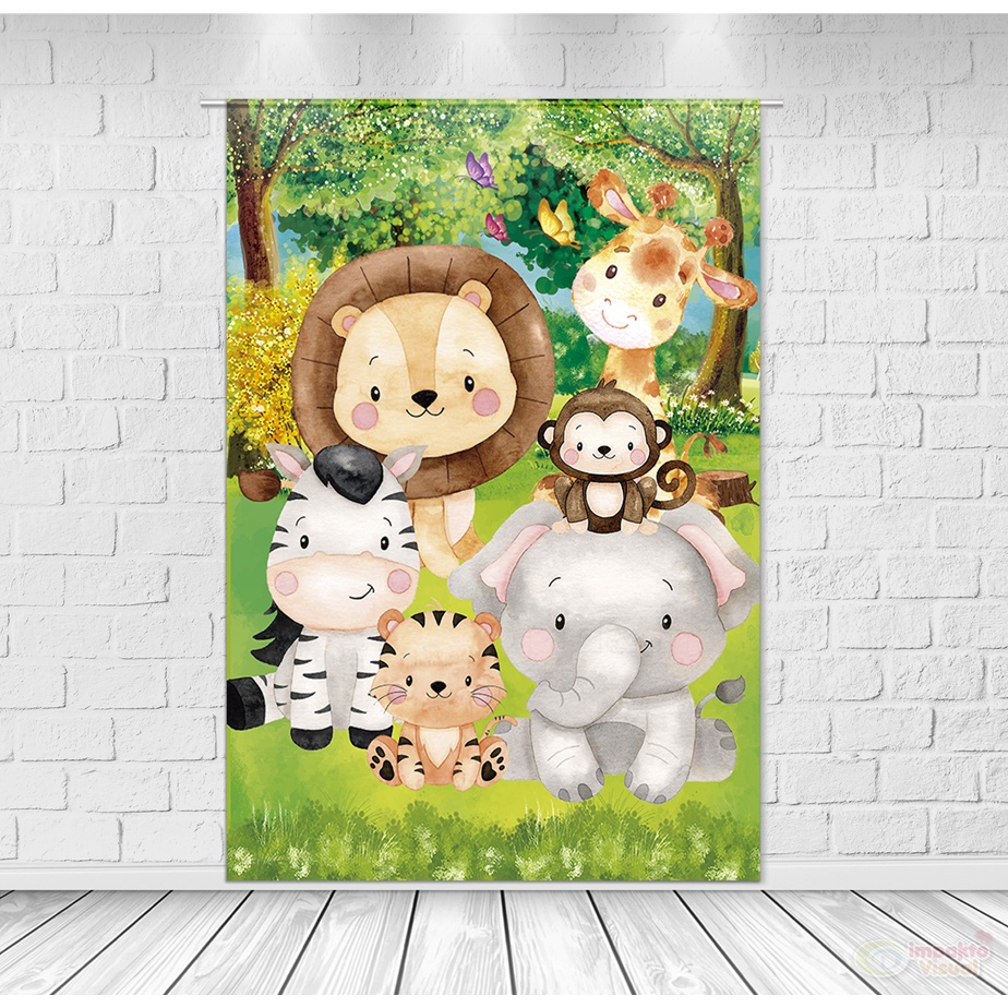 Painel Bosque Animais Cute Bichos Redondo Estampado em Tecido Malha