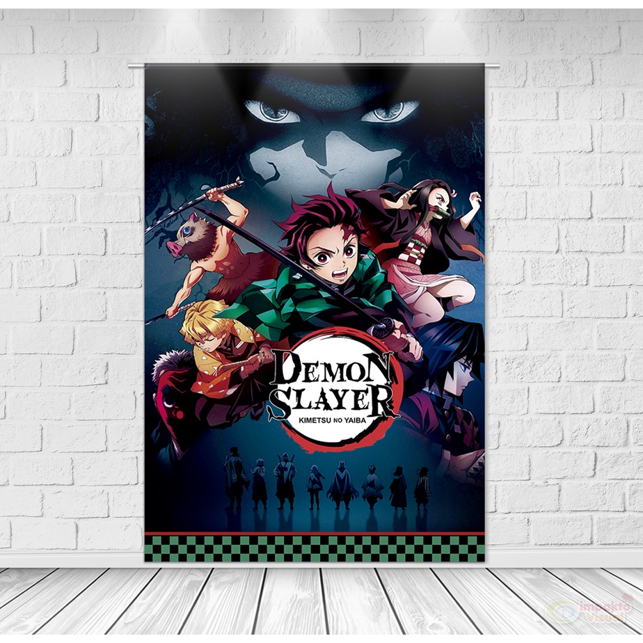 Painel Decoração Retangular Tecido Sublimado Demon Slayer Kimetsu no Yaiba 1,50x2,20