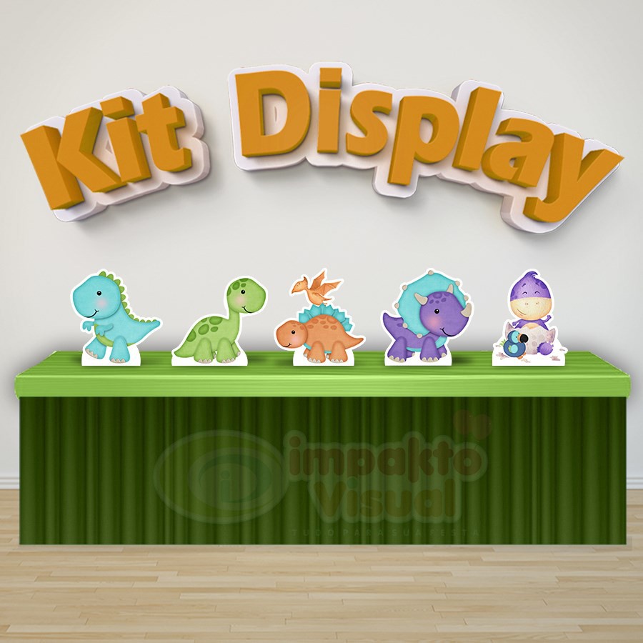 Kit Festa Prata Painel + Display Dinossauro Cute Desenho