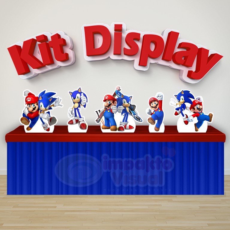 Kit 5 Displays De Mesa Festa Decoração Infantil Mario vs Sonic