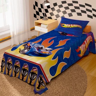 Jogo De Lençol Cobre Leito + Fronha Quarto Infantil Hot Wheels Whels
