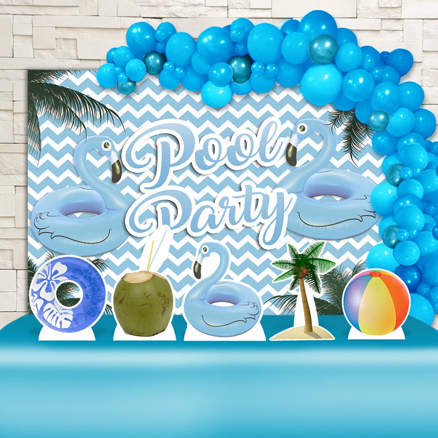 Festa Aniversário Pool Party Azul Kit Ouro