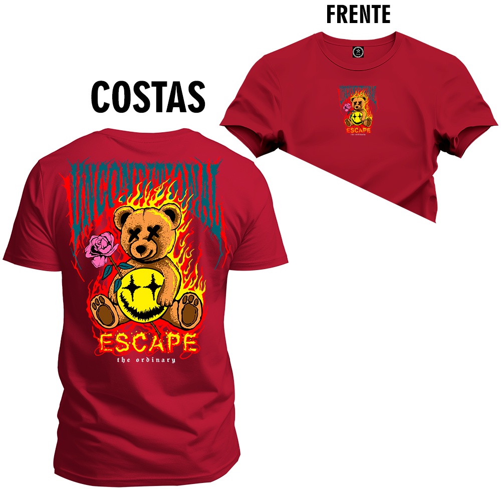 Camiseta Algodão Plus Size Premium Tamanho Especial Urso Fogão Fire Cabuloso Frente e Costas