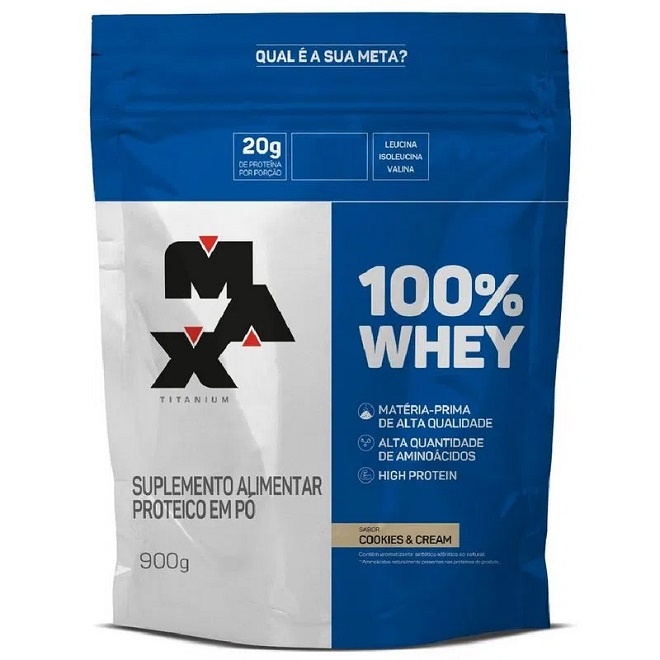 100% Whey Refil (900g) – Max Titanium – Cookies and Cream