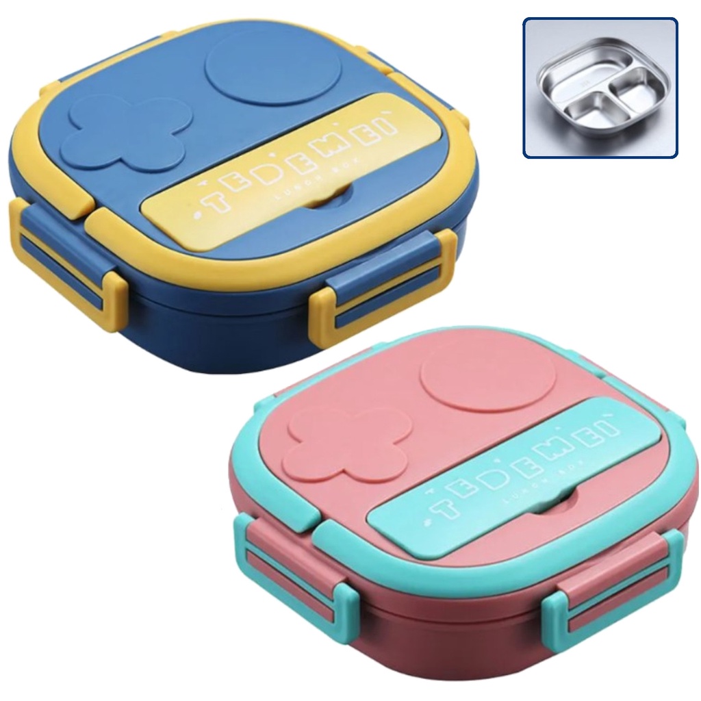 Pote Marmita Lancheira Trabalho Escola Creche Marmitinha Bebê Criança Adulto 3 Divisórias com Colher Dobrável