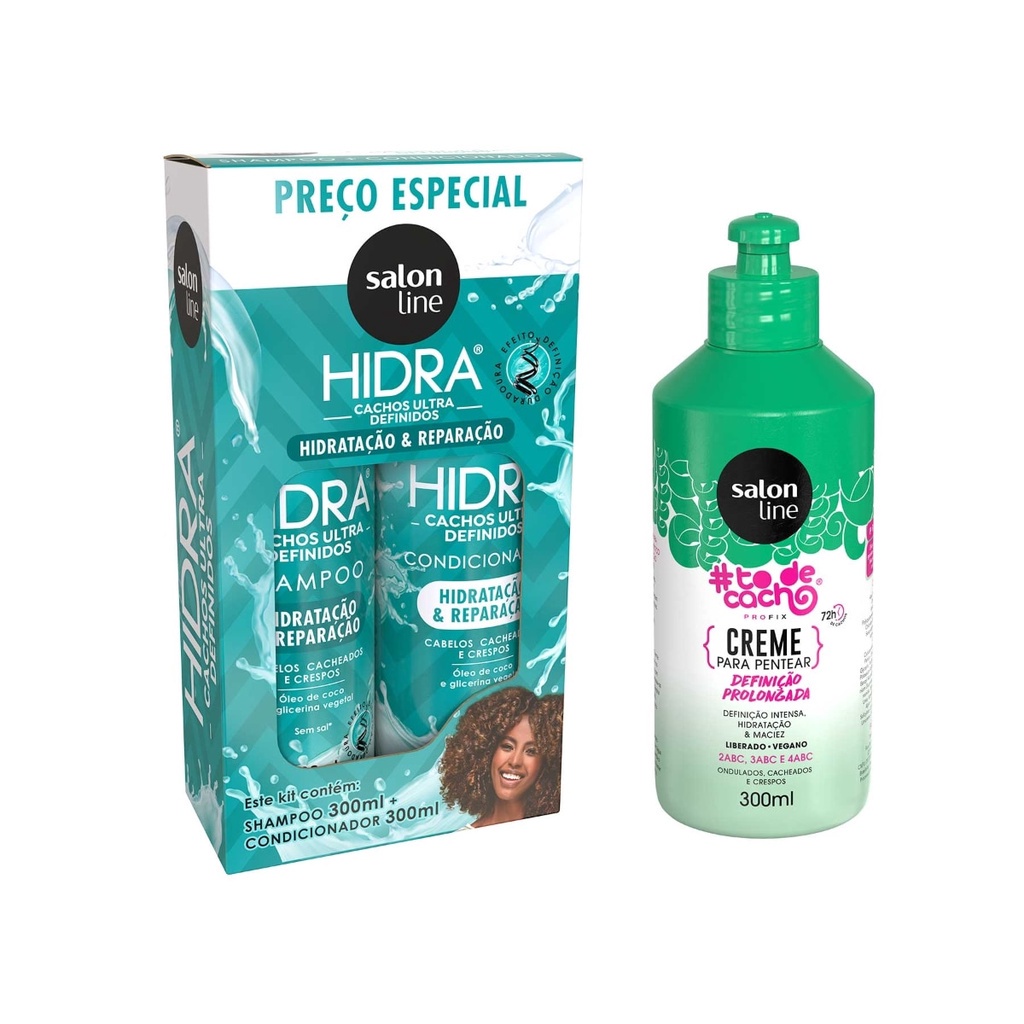 Kit Hidra Cachos Ultra Definidos + Creme Definição Prolongada #todecacho Salon Line