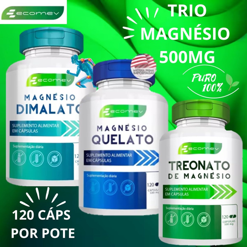 Trio Magnesio Treonato Dimalato Quelato Puro 100% Melhor Absorção 500mg ...