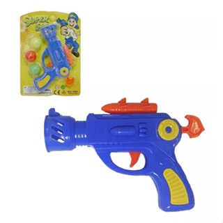 Pistola Lanca Bola C/3 Bolas Super Shots Azul com detalhe amarelo e laranja Na Cartela Ab7489 Altimix