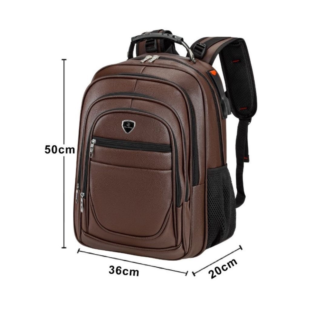 Mochila Couro PU Grande Executiva Para Notebook Trabalho Faculdade Reforçada Cabo De Aço USB