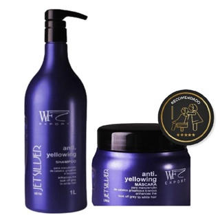 Kit 2 Peças Cabelos Brancos Coloridos Descoloridos Grisalhos Loiros Mechas Coloridas Neutraliza Tons Amarelados WF Jet Silver 1,5L