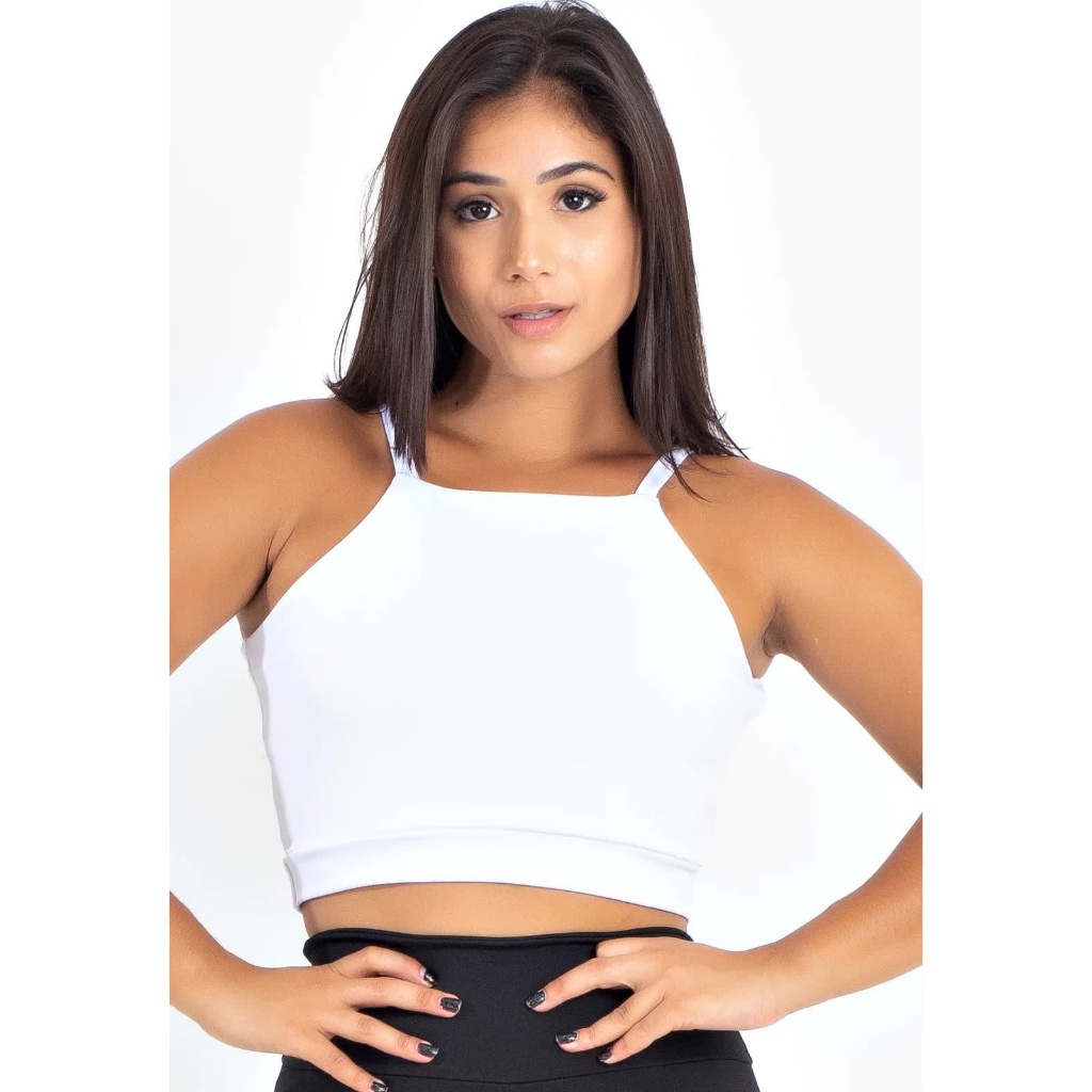 Cropped Top Fitness Alcinha Basic Branco