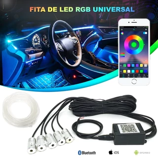 Kit Fita Led Painel Interna RGB Neon Honda Civic 2012 2013 2014 2015 Controle Via Aplicativo App Tunning 5 Pontos Canhões de Luz Ambiente