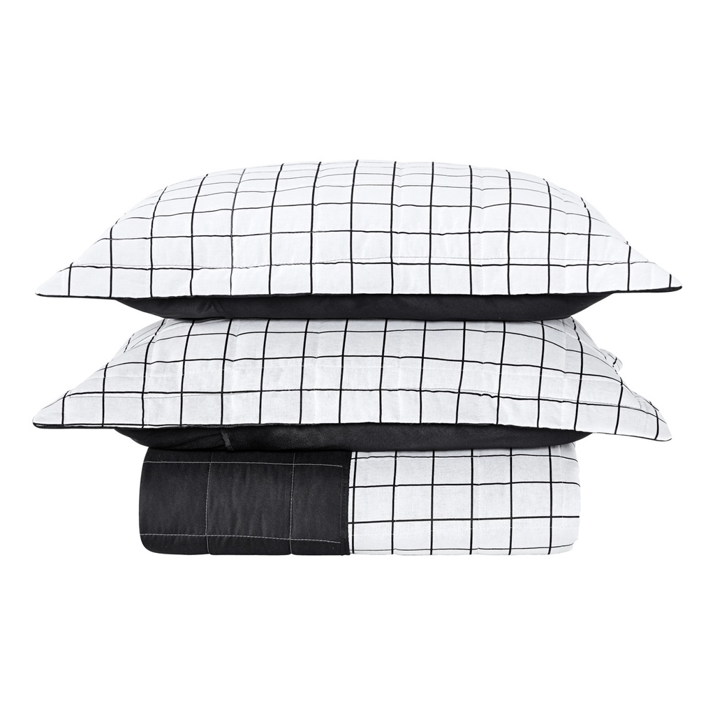 Cobre Leito Colcha Queen 3 Peças com Percal 150 fios 100% algodão Mix Grid Branco