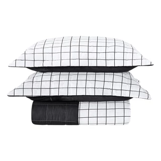 Cobre Leito Colcha Queen 3 Peças com Percal 150 fios 100% algodão Mix Grid Branco