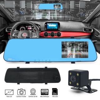 Kit Retrovisor c/ Tela LCD + Câmera Frontal e Ré Traseira Fiat Argo 2017 2018 2019 2020 Estacionamento Imagem Full HD c/ Linhas de Grade Referência Dianteria