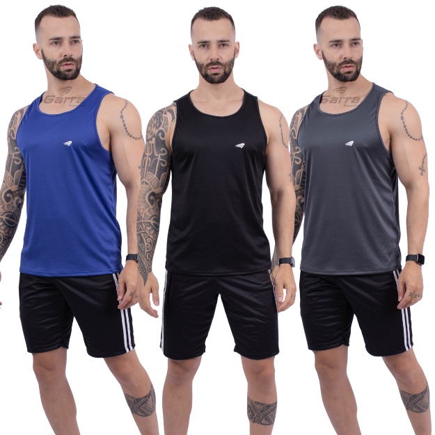Kit 3 Camisetas Regata Dry Fit Masculina long Premium Fitness para Treino e Academia Garra Sport Wear