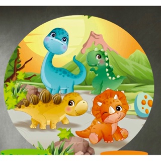 Painel Dinossauro Baby Cute Redondo medindo 1,00x1,00 - Lona