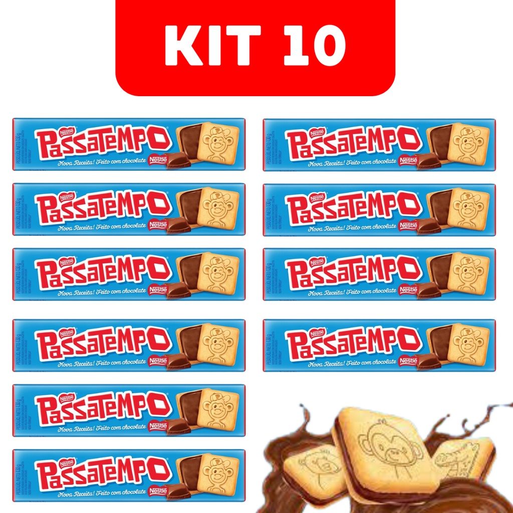 Biscoito Recheado Passatempo Bolacha Kit 10 Pacotes 130g - Nestlé