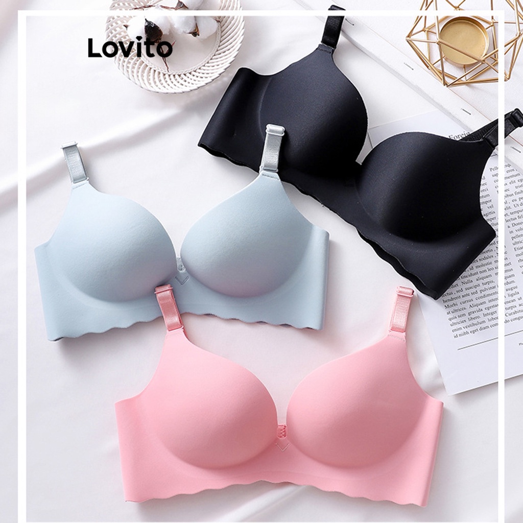 Lovito Bralette Básico Liso Casual Para Mulheres LNE29036  (Damasco/Rosa/Verde/Azul/Preto) | Shopee Brasil