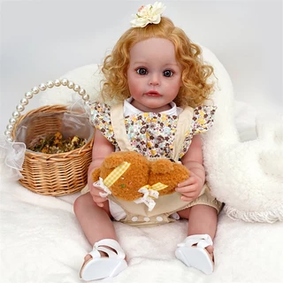 Brastoy Bebê Reborn Boneca Pintada Silicone Realistic Menina Cabelo Dourado Original 55cm