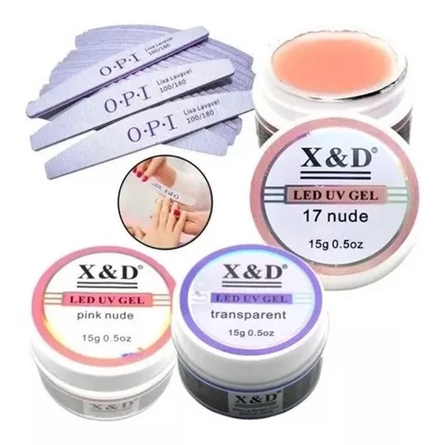 Kit 3 Gel X&d Uv Led 15g 17 Nude, Pink Nude, Transparente Alongamento Unha Profissional Led/Uv 15g