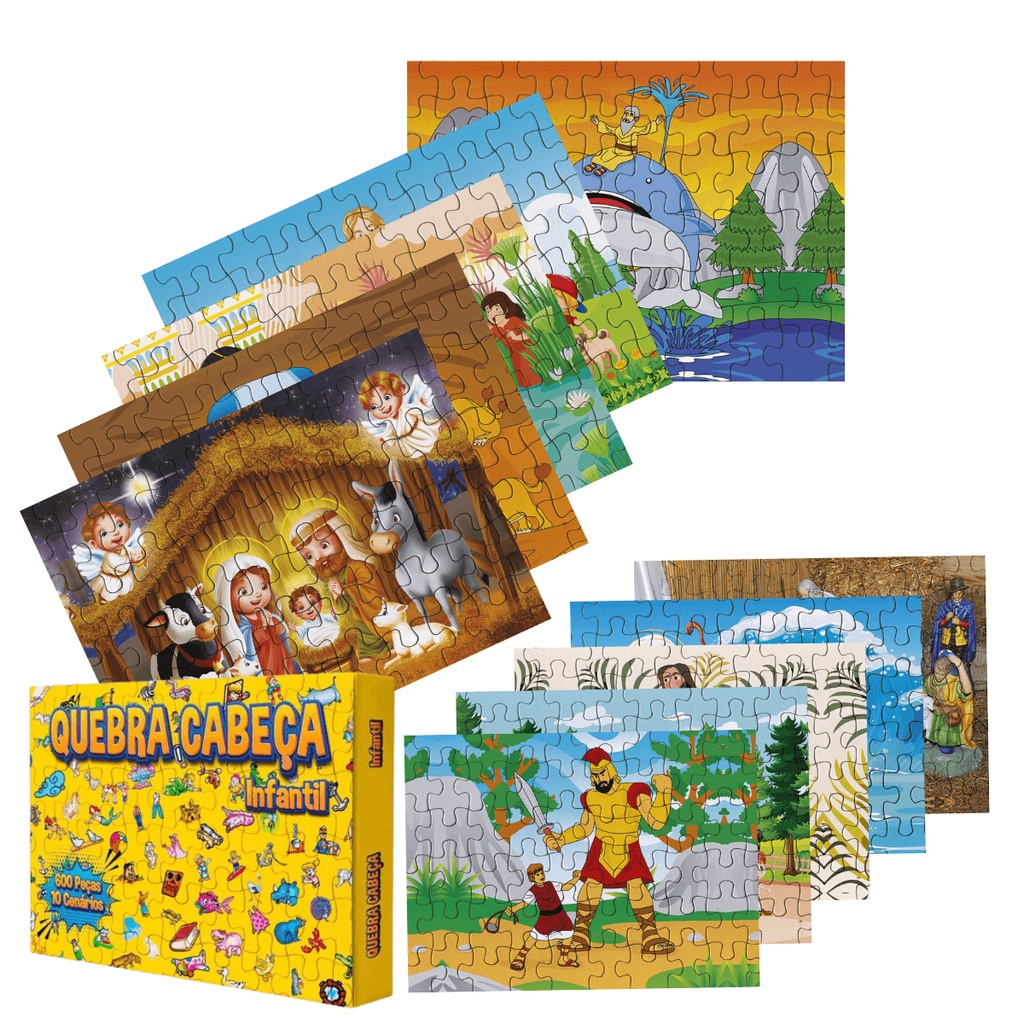 10 Puzzles Temáticos Bíblicos - 60 Peças por Quebra-Cabeça com Embalagem Exclusiva