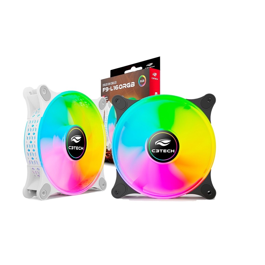 Cooler Fan Gamer LED Rgb Efeito Rainbow Modo Random Para PC Gabinete 120MM Conector Molex Fonte F9L160BK C3Tech