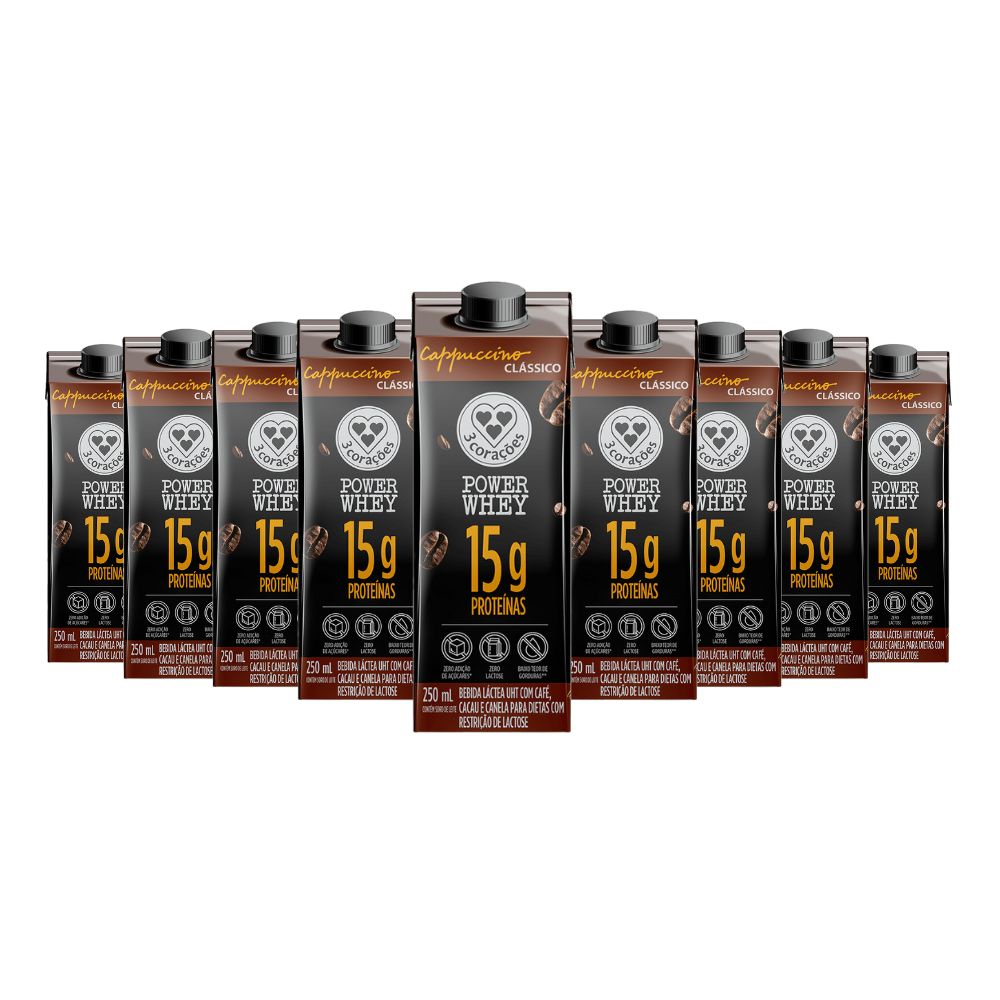 Bebida Proteica Power Whey Cappuccino Clássico 3 Corações (Cx 12un de 250ML)