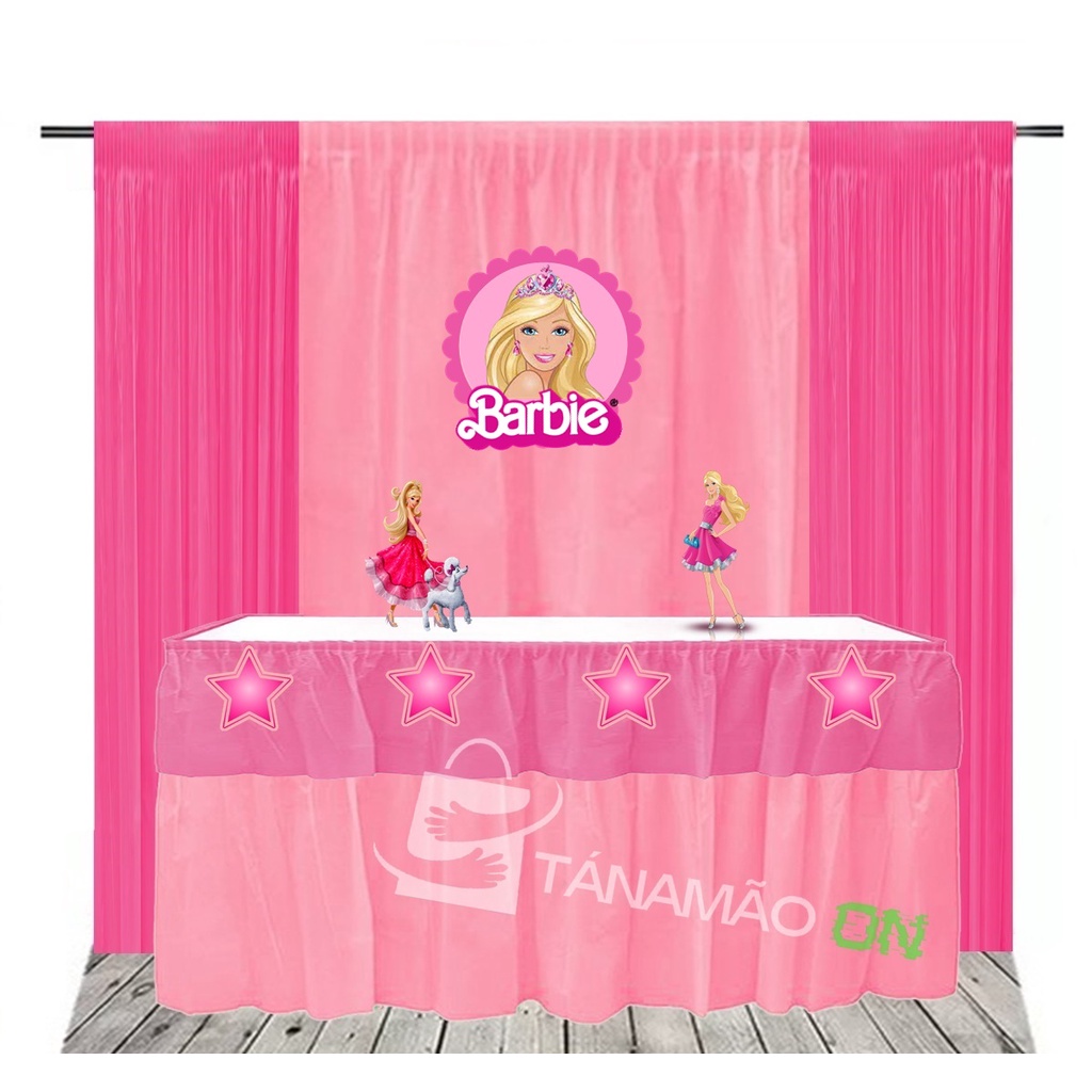 Kit festa Barbie Decoração Aniversá Toalha Rosa + Painel TNT - Rivfestas  itens para Decoração de festas