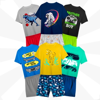 Kit 12 Peças de Roupa Infantil Menino Bebe Juvenil 6 Conjuntos Sendo 6 Camisetas Manga Curta e Regata + Shorts Moletom