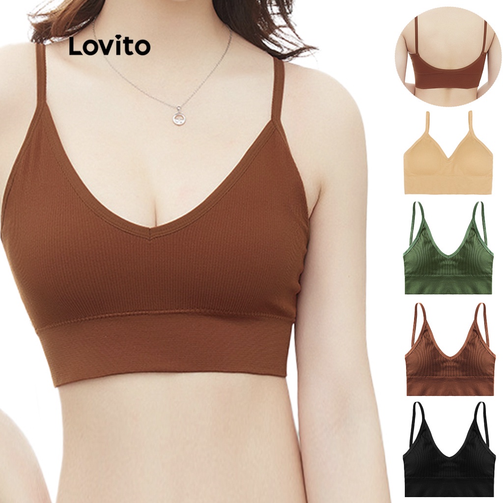 Lovito Sutiã Esportivo Beauty-Back com Almofadas Removíveis L00002 nas Cores Verde/Preto/Cor Da Pele/Caramelo